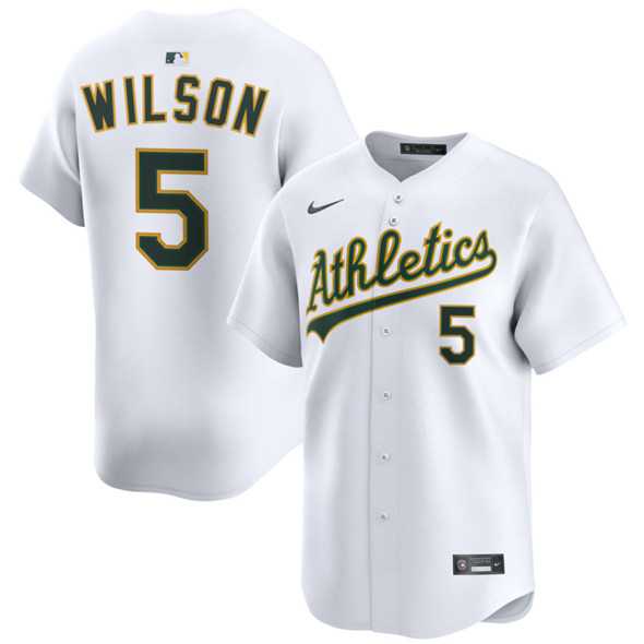 Mens Oakland Athletics #5 Jacob Wilson White 2024 Home Limited Stitched Jersey Dzhi->oakland athletics->MLB Jersey
