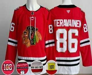 Mens Chicago Blackhawks #86 Teuvo Teravainen Red 100 Years Anniversary Authentic Jersey->chicago blackhawks->NHL Jersey
