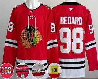 Mens Chicago Blackhawks #98 Connor Bedard Red 100 Years Anniversary Authentic Jersey->chicago blackhawks->NHL Jersey