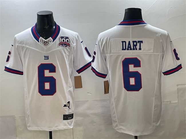 Mens New York Giants #6 Jaxson Dart White 2025 Draft F.U.S.E. 100th Season & State Patch Vapor Limited Stitched Jersey->new york giants->NFL Jersey