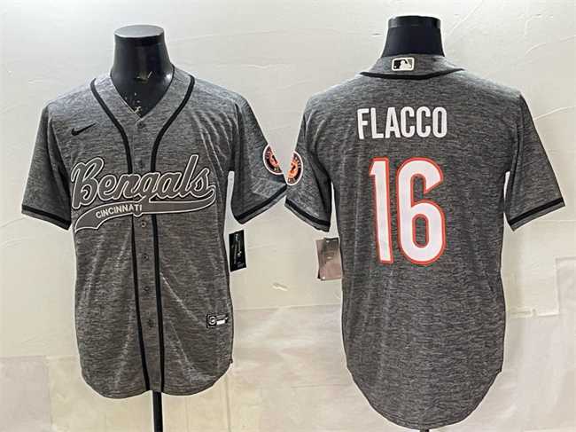 Mens Cincinnati Bengals #16 Joe Flacco Grey With Patch Cool Base Stitched Baseball Jersey->cincinnati bengals->NFL Jersey