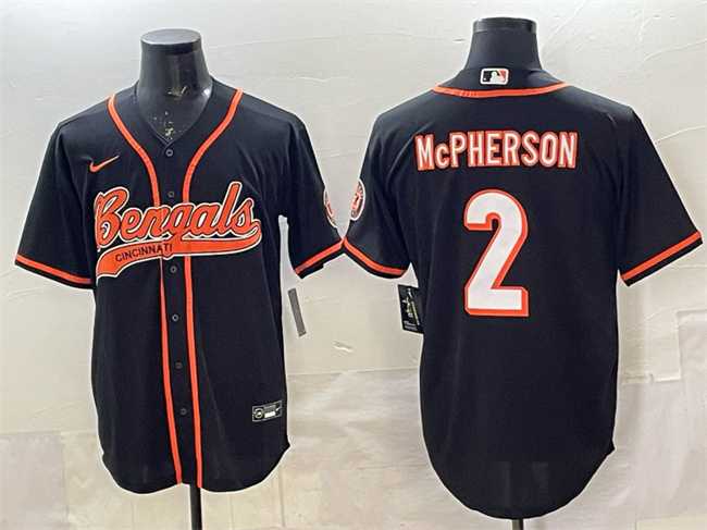 Mens Cincinnati Bengals #2 Evan McPherson Black With Patch Cool Base Stitched Baseball Jersey->cincinnati bengals->NFL Jersey