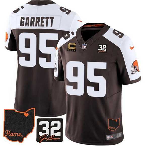 Mens Cleveland Browns #95 Myles Garrett Brown Alternate 2025 F.U.S.E. 4-Star C Patch With Jim Brown Memorial & Home Patch Vapor Limited Stitched Jersey Dzhi->cleveland browns->NFL Jersey