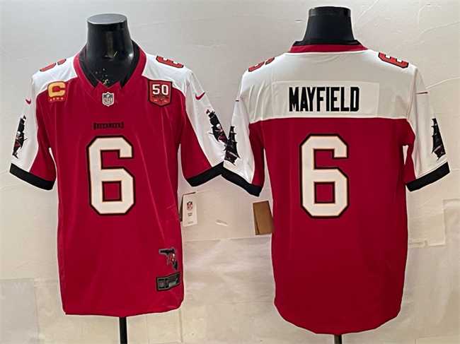 Men%27s Tampa Bay Buccaneers #6 Baker Mayfield Red Alternate F.U.S.E. 50th Season & 4-Star C Patch Vapor Limited Stitched Jersey Dzhi->washington commanders->NFL Jersey
