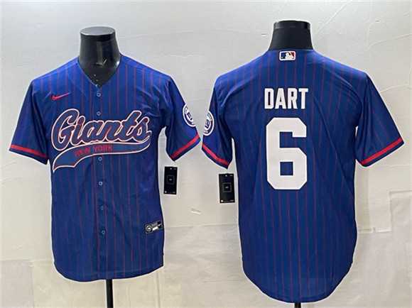Mens New York Giants #6 Jaxson Dart Royal Pinstripe With Patch Cool Base Stitched Baseball Jersey->new york giants->NFL Jersey