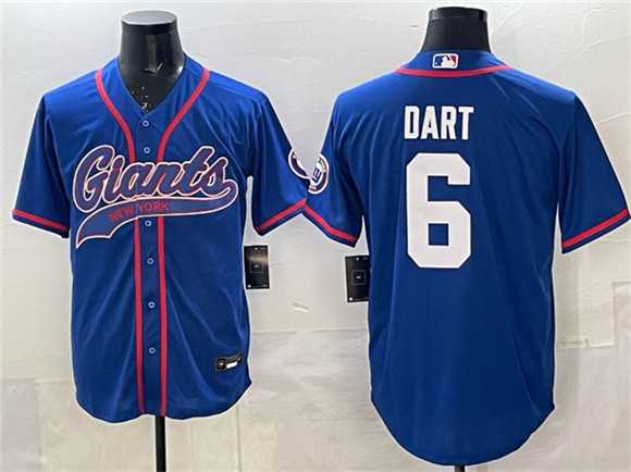 Mens New York Giants #6 Jaxson Dart Royal With Patch Cool Base Stitched Baseball Jersey->new york giants->NFL Jersey