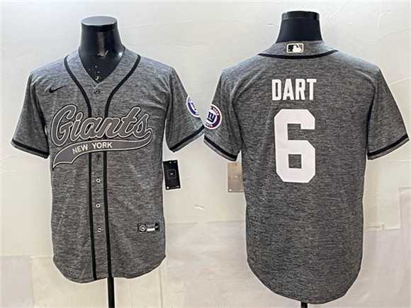 Mens New York Giants #6 Jaxson Dart Gray With Patch Cool Base Stitched Baseball Jersey->new york giants->NFL Jersey