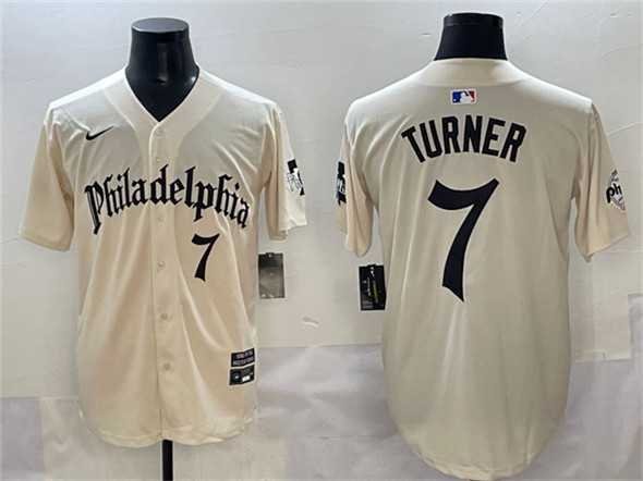 Mens Philadelphia Phillies #7 Trea Turner Cream Gothic Vapor Limited Stitched Jersey->philadelphia phillies->MLB Jersey