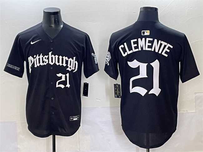 Mens Pittsburgh Pirates #21 Roberto Clemente Black Gothic Steel City Edition Vapor Limited Stitched Baseball Jersey->pittsburgh pirates->MLB Jersey