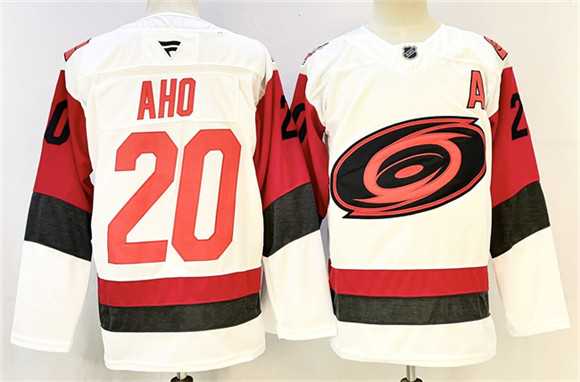 Men%27s Carolina Hurricanes #20 Sebastian Aho White 2024-25 With A Patch Home Stitched Jersey->washington commanders->NFL Jersey