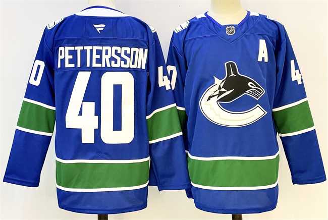 Mens Vancouver Canucks #40 Elias Pettersson Royal 2024-25 With A Patch Home Stitched Hockey Jersey->vancouver canucks->NHL Jersey
