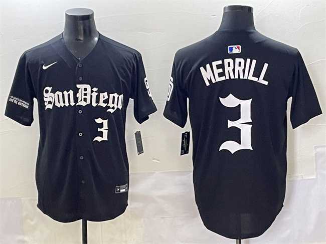 Men%27s San Diego Padres #3 Jackson Merrill Black Gothic Edition Vapor Limited Stitched Baseball Jersey->pittsburgh pirates->MLB Jersey
