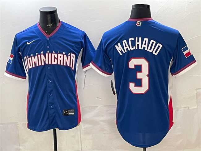 Mens Dominican Republic Baseball #3 Manny Machado Royal 2026 World Baseball Classic Road Stadium Stitched Jersey->2026 world baseball classic->MLB Jersey