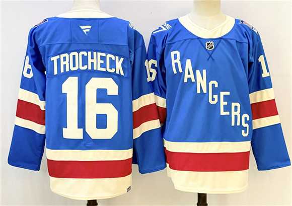 Mens New York Rangers #16 Vincent Trocheck Blue 2025 Stitched Jersey->new york rangers->NHL Jersey