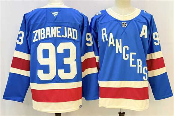 Mens New York Rangers #93 Mika Zibanejad Blue With A Patch Stitched Jersey->new york rangers->NHL Jersey