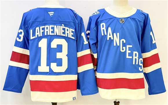 Mens New York Rangers #13 Alexis Lafreniere Blue 2025 Stitched Jersey->new york rangers->NHL Jersey