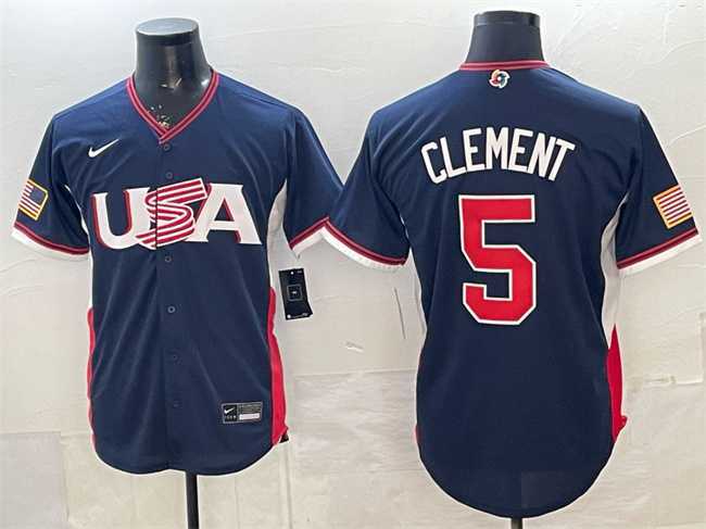 Mens USA Baseball #5 Ernie Clement Navy 2026 World Baseball Classic Road Stadium Stitched Jersey->2026 world baseball classic->MLB Jersey