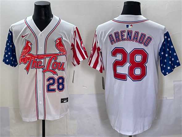Mens St. Louis Cardinals #28 Nolan Arenado White Independence Day Vapor Premier Limited Stitched Baseball Jersey->st.louis cardinals->MLB Jersey