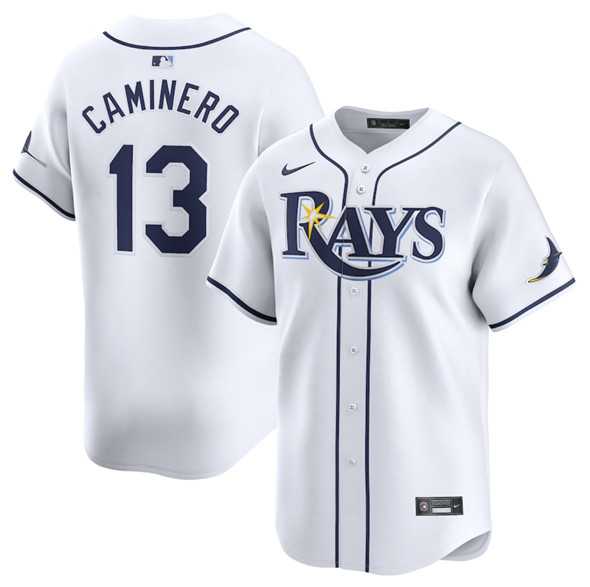 Mens Tampa Bay Rays #13 Junior Caminero White 2024 Home Limited Stitched Baseball Jersey Dzhi->tampa bay rays->MLB Jersey