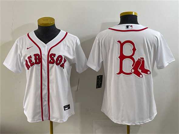 Womens Boston Red Sox Team Big Logo White Cool Base Stitched Jersey(Run Small)->mlb womens jerseys->MLB Jersey