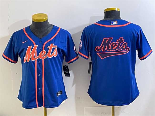 Womens New York Mets Team Big Logo Royal Cool Base Stitched Baseball Jersey(Run Small)->mlb womens jerseys->MLB Jersey