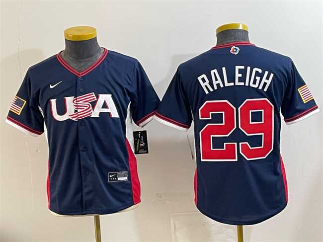 Youth USA Baseball #29 Cal Raleigh Navy 2026 World Baseball Classic Stadium Stitched Baseball Jersey->detroit tigers->MLB Jersey