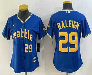 Womens Seattle Mariners #29 Cal Raleigh Number Blue 2024 City Connect Limited Stitched Jersey->mlb womens jerseys->MLB Jersey