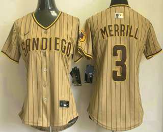 Womens San Diego Padres #3 Jackson Merrill Khaki Pinstripe Limited Stitched Jersey->mlb womens jerseys->MLB Jersey
