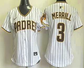 Womens San Diego Padres #3 Jackson Merrill White Pinstripe Limited Stitched Jersey->mlb womens jerseys->MLB Jersey