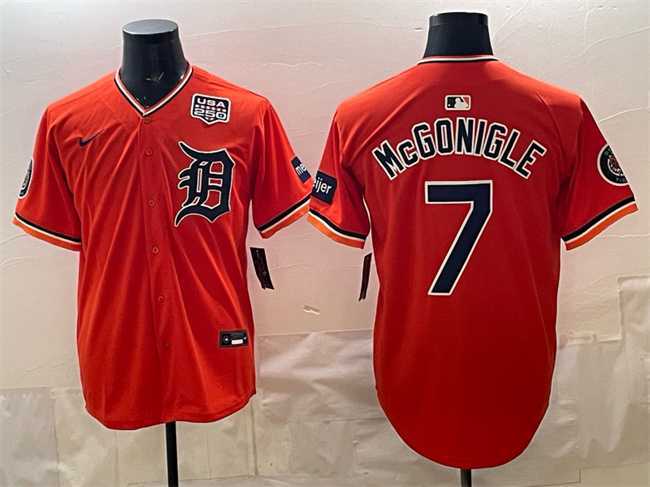 Mens Detroit Tigers #7 Kevin McGonigle Orange 2026 Alternate With Meijer Patch & USA 250 Patch Vapor Premier Limited Stitched Jersey Dzhi->detroit tigers->MLB Jersey