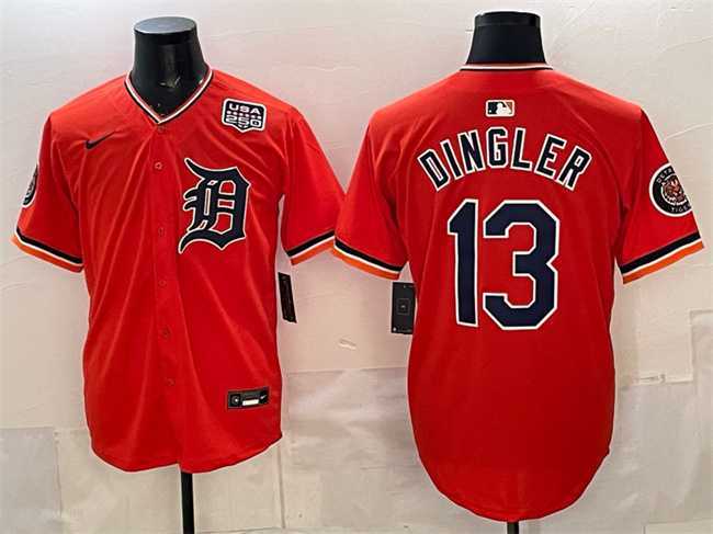 Mens Detroit Tigers #13 Dillon Dingler Orange 2026 Alternate USA 250 Patch Vapor Premier Limited Stitched Jersey Dzhi->detroit tigers->MLB Jersey