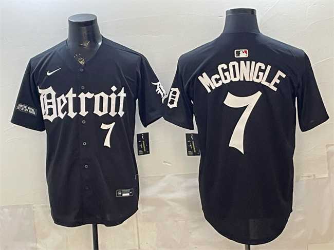 Mens Detroit Tigers #7 Kevin McGonigle Black Motor Gothic Edition Vapor Premier Limited Stitched Jersey Dzhi->detroit tigers->MLB Jersey