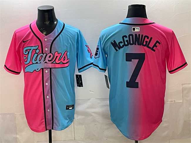 Mens Detroit Tigers #7 Kevin McGonigle Pink Blue Limited Stitched Jersey Dzhi->detroit tigers->MLB Jersey
