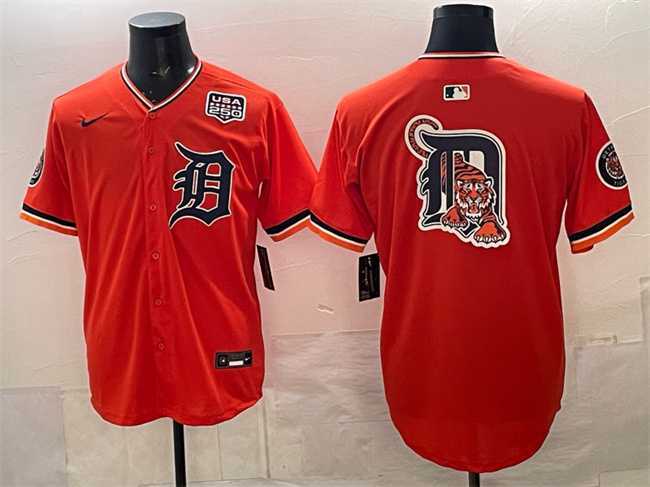 Mens Detroit Tigers Team Big Logo Orange 2026 Alternate USA 250 Patch Vapor Premier Limited Stitched Jersey Dzhi->detroit tigers->MLB Jersey