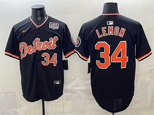 Mens Detroit Tigers #34 Chet Lemon Black 2026 Alternate USA 250 Patch Vapor Premier Limited Stitched Jersey Dzhi->detroit tigers->MLB Jersey