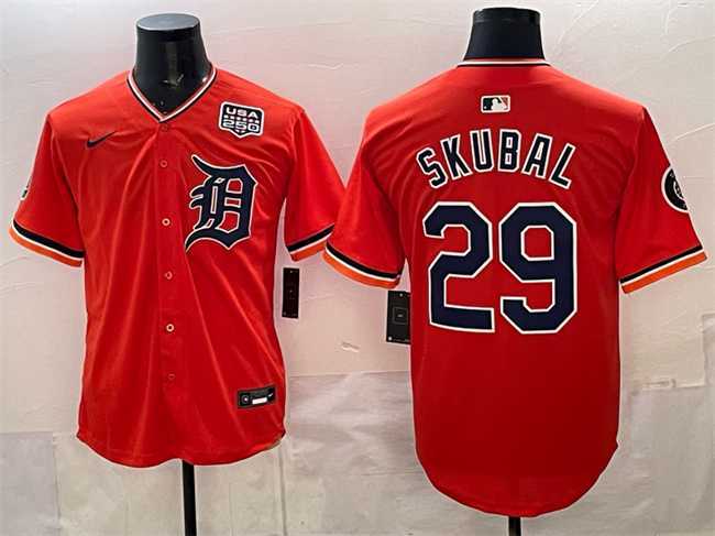 Mens Detroit Tigers #29 Tarik Skubal Orange 2026 Alternate USA 250 Patch Vapor Premier Limited Stitched Jersey Dzhi->detroit tigers->MLB Jersey