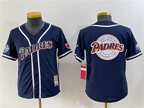 Youth San Diego Padres Team Big Logo Navy Throwback With Patch Stitched Baseball Jersey->nba shorts->NBA Jersey