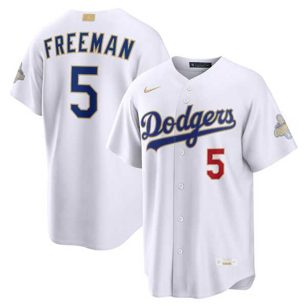 Mens Los Angeles Dodgers #5 Freddie Freeman Nike White 2026 Gold Collection Stadium Jersey Dzhi->los angeles dodgers->MLB Jersey