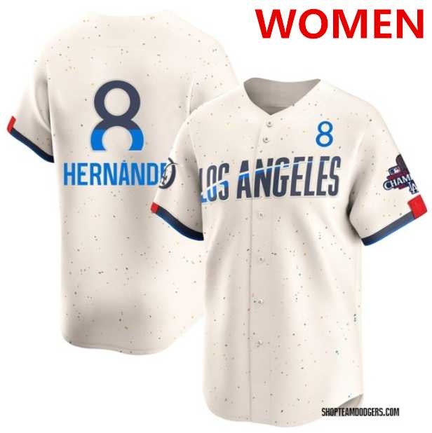 Womens Los Angeles Dodgers #8 Enrique Hernandez Cream 2024 World Series Champions Patch City Connect Limited Stitched Jersey Dzhi->mlb womens jerseys->MLB Jersey