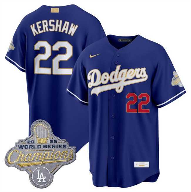 Mens Los Angeles Dodgers #22 Clayton Kershaw Royal 2026 Alternate Gold Collection Stadium Stitched Jersey Dzhi->los angeles dodgers->MLB Jersey