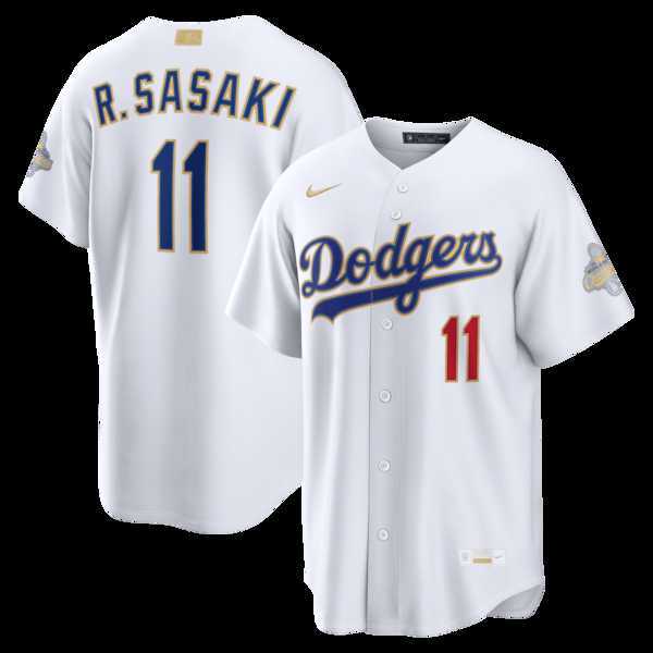 Mens Los Angeles Dodgers #11 Roki Sasaki Nike White 2026 Gold Collection Stadium Jersey Dzhi->los angeles dodgers->MLB Jersey