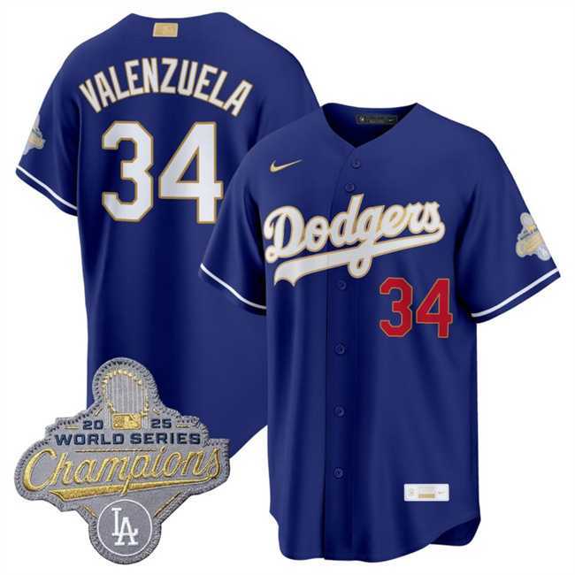 Mens Los Angeles Dodgers #34 Fernando Valenzuela Royal 2026 Alternate Gold Collection Stadium Stitched Jersey Dzhi->los angeles dodgers->MLB Jersey