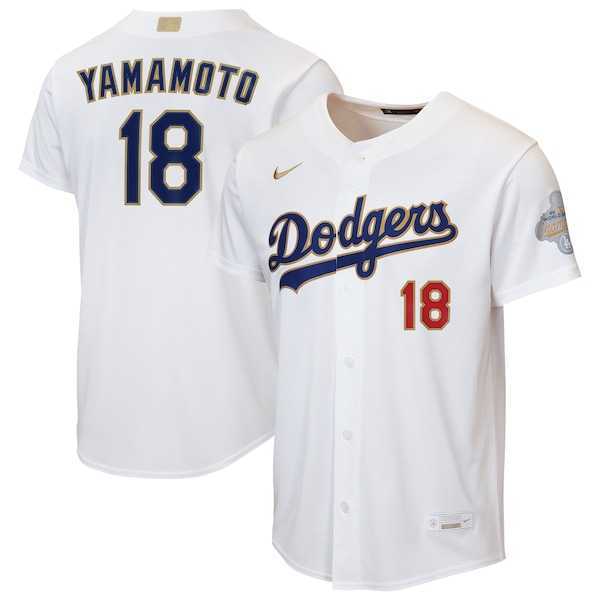 Mens Los Angeles Dodgers #18 Yoshinobu Yamamoto Nike White 2026 Gold Collection Home Replica Jersey Dzhi->los angeles dodgers->MLB Jersey