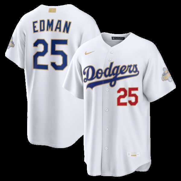 Mens Los Angeles Dodgers #25 Tommy Edman Nike White 2026 Gold Collection Stadium Jersey Dzhi->los angeles dodgers->MLB Jersey