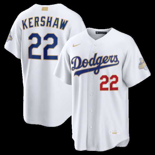 Mens Los Angeles Dodgers #22 Clayton Kershaw Nike White 2026 Gold Collection Stadium Jersey Dzhi->los angeles dodgers->MLB Jersey