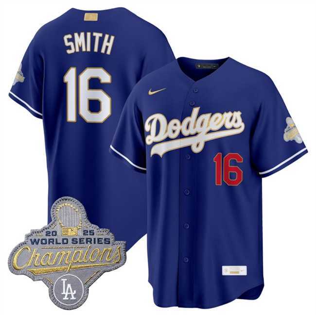 Mens Los Angeles Dodgers #16 Will Smith Royal 2026 Alternate Gold Collection Stadium Stitched Jersey Dzhi->los angeles dodgers->MLB Jersey