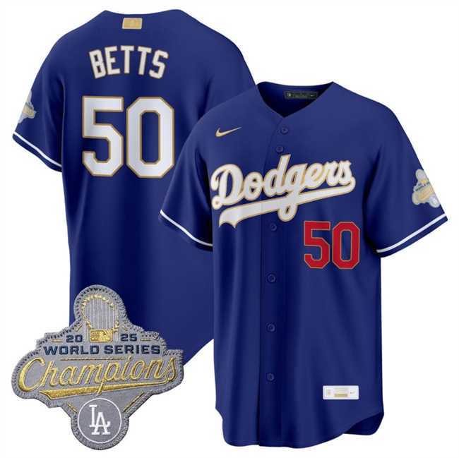 Mens Los Angeles Dodgers #50 Mookie Betts Royal 2026 Alternate Gold Collection Stadium Stitched Jersey Dzhi->los angeles dodgers->MLB Jersey