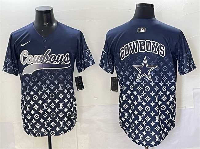 Men%27s Dallas Cowboys Team Big Logo Navy Limited Stitched Baseball Jersey->dallas cowboys->NFL Jersey