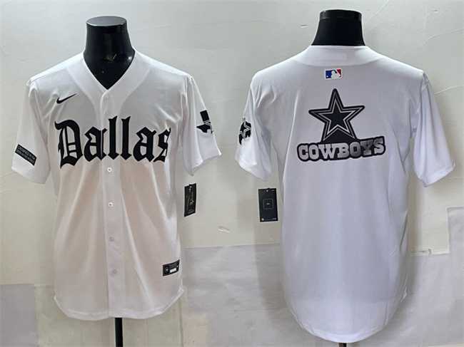 Men%27s Dallas Cowboys Team Big Logo White %27Gothic Lone Star Edition%27 Limited Stitched Baseball Jersey->cleveland browns->NFL Jersey