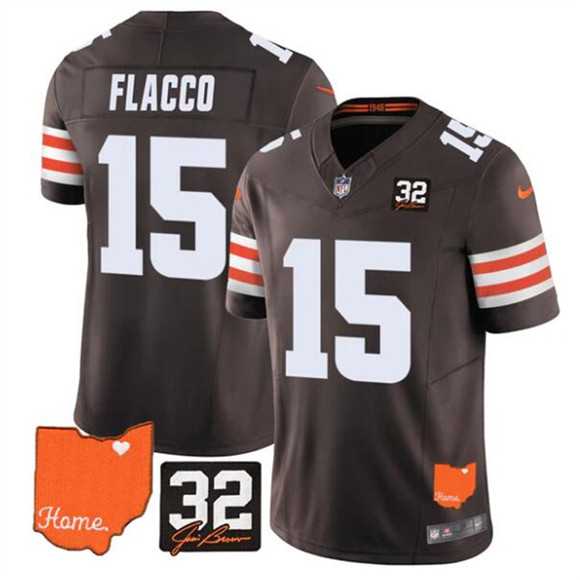Mens Cleveland Browns #15 Joe Flacco Brown 2025 F.U.S.E. With Jim Brown Memorial & Home Patch Vapor Limited Stitched Jersey Dzhi->cleveland browns->NFL Jersey